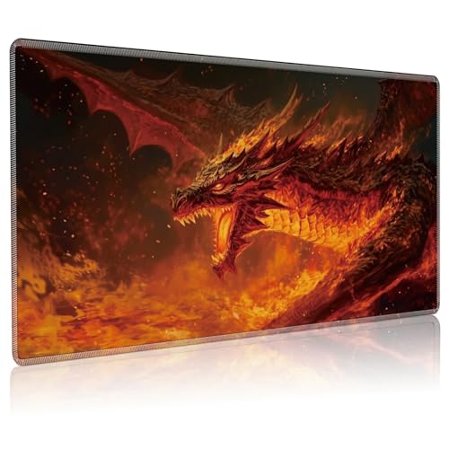 Playmat for MTG, 24 x 14 inches Game Play Mat for MTG TCG and Other Card Games, Trading Card Game Play Mat Desk Mats with Stitched Edges Non-Slip Base, Dragon C - color: Dragon C, size: Regular