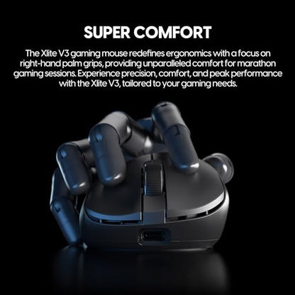 Pulsar Gaming Gears - Xlite v3 Medium Wireless Gaming Mouse, Ultra Lightweight 1.94 oz (55 g), Ergonomic, Optical Switches, PAW3395 Optical Sensor (Medium, Wireless, Black) - color: Black, size: Medium, style: Xlite V3