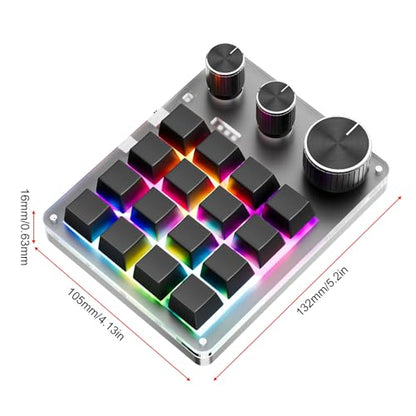 Programmable Macro Keyboard, 16 Keys 3 Knob Mini Mechanical Gaming Keypad Multifunctional Macropad with USB Wired Bluetooth Mode Volume Controller (Black) - color: Black
