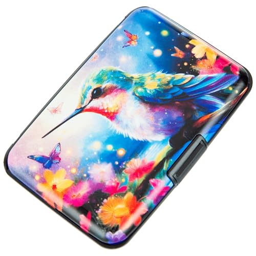 Credit Card Holder Small RFID Blocking Wallet Business Metal Slim Mini Aluminum Hard Case for Women Men - color: Butterfly Hummingbird