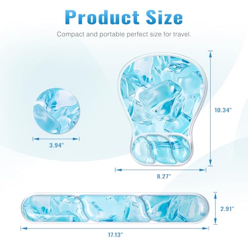 Ospelelf Mouse Pad with Wrist Rest Set Gel Ergonomic Keyboard Wrist Support Anti-Slip Rubber Bottom Office Women Desk Accessories for Computer, Laptop and Gaming, Ice Blue - color: Ice Blue, style: Keyboard Rest + Mouse Rest + Coaster
