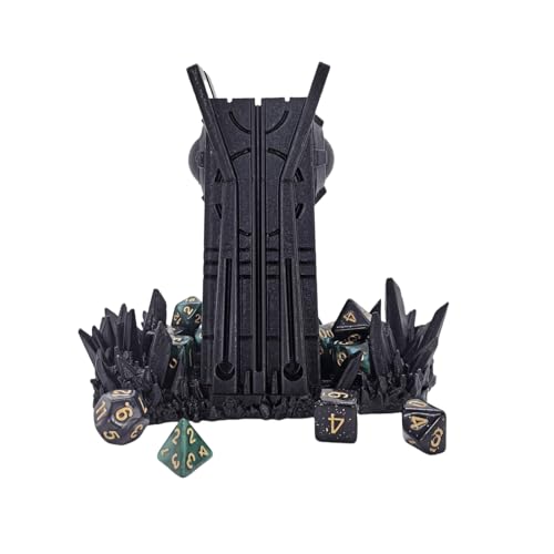 Retro Planet Dice Tower DND Dice Rolling Tower Dice Tower Dungeons and Dragons Dice Jail D&D Accessories (Random 7PCS D20 Dice Set Included) Black - color: Black