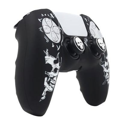 Horned Skull Controller Skin Cover Compatible with PS5/Playstation 5 Controller, RALAN Protector Case Customised Thumb Grip - color: Horned skull Black White