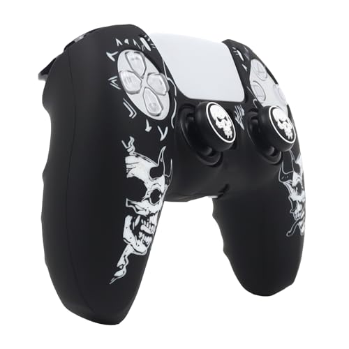 Horned Skull Controller Skin Cover Compatible with PS5/Playstation 5 Controller, RALAN Protector Case Customised Thumb Grip - color: Horned skull Black White
