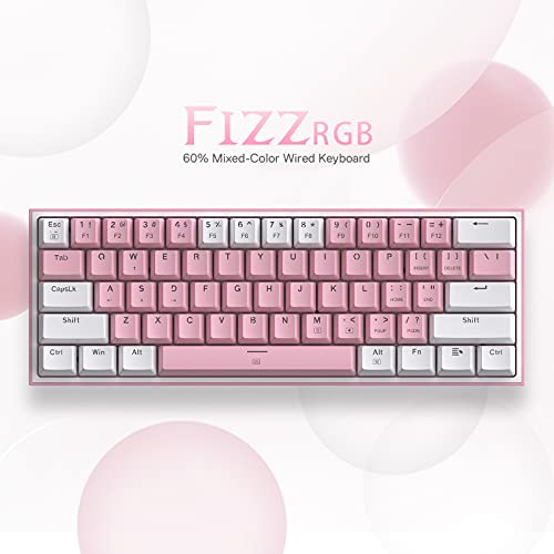 Redragon K617 Fizz 60% Wired RGB Gaming Keyboard, 61 Keys Hot-Swap Compact Mechanical Keyboard w/White and Pink Color Keycaps, Linear Red Switch, Pro Driver/Software Supported - color: Pink