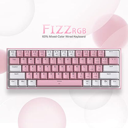 Redragon K617 Fizz 60% Wired RGB Gaming Keyboard, 61 Keys Hot-Swap Compact Mechanical Keyboard w/White and Pink Color Keycaps, Linear Red Switch, Pro Driver/Software Supported - color: Pink
