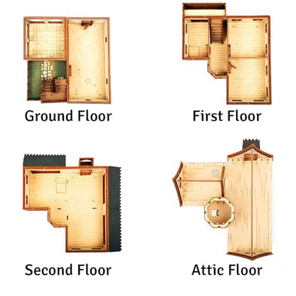 The Tavern - Medieval House (Crooked Elbow) DIY Wooden House Building Kit -715PCS; 12hrs Assembly time; Age Group 18+ - Realistic - color: High Medieval House