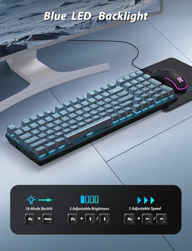 Mechanical Gaming Keyboard and Mouse, LED Backlit 98-Key Floating Keycap & 4 DPI RGB Gaming Mouse with Mouse Pad, Full Anti-Ghost Light Up Wired Computer Keyboards for MAC PC Gamer Accessories, Gray - color: Gray