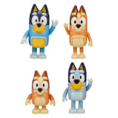 Bluey Family Figure 4-Pack, Poseable Toys with Bingo & Bandit | Movable arms & legs, portable size for on-the-go play; toddler figurine toys for kids ages 3+, thoughtful gift - style: Bluey & Family