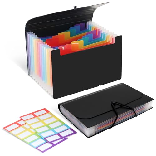4x6 Index Card Holder Box Flash Note Card Organizer with Dividers | 3x5 Inch Flashcard Notecard Storage Case File Box with 13 Expandable Pockets Large Capacity Recipe Coupon Sticker Organizer