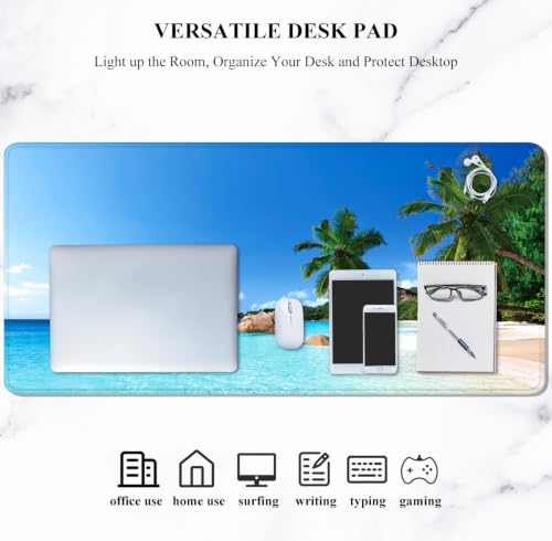 Auhoahsil Large Gaming Mouse Pad, Beach Theme XXL 35.4 x 15.7 in Desk Pad Stitched Non-Slip Rubber Long Computer Mousepad Thin Extended Full Size Desk Mat for Desktop, Laptop, Wireless Mice, Blue - color: 21 Beach and Coconut Trees, size: 35.5L x 15.7W in