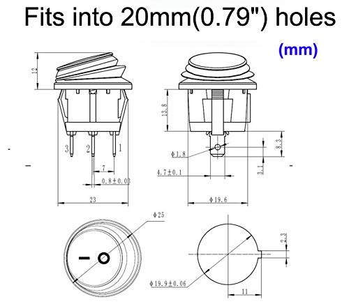 Gebildet 4pcs 12V-24VDC/10A Prewired Waterproof Round Rocker Toggle Switch with LED Indicator,3 Pin SPST ON-Off Toggle Switch for Car Truck Motorcycle Boat Marine (Red/Yellow/Blue/Green) - style: E425
