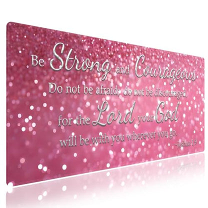 Be Strong and Courageous Large Mouse Pad, Pink Glitter Christian Desk Mat | Keyboard Mat Stitched, 31.5" x 11.8", Inspirational Quote, Joshua 1:9, Bible Verse Scripture, Religious Faith Sparkle - color: Vibrant Design J08K