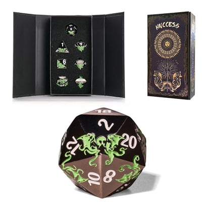 Octopus Metal RPG Dice Set,7-Piece,Inspired by Cthulhu Mythos,Abyss Green on Black,Heavy Zinc Alloy Dice for Fantasy RPGs & Collectors (Black Green) - color: Black Green