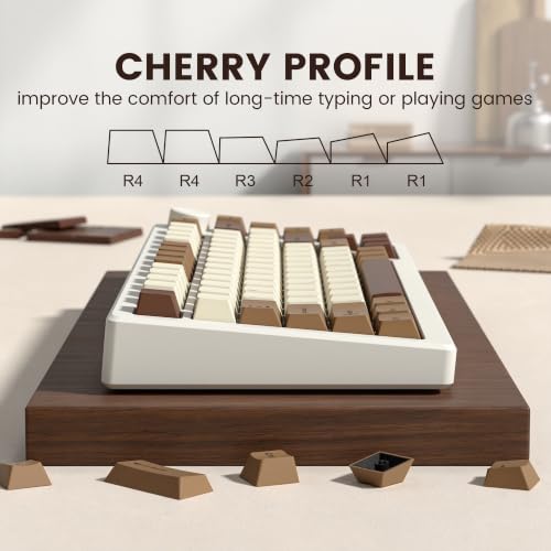 dagaladoo Double Shot PBT keycaps Coffee, Cherry Profile Keyboard Keycaps | Retro key caps set,Custom keycaps for 60% 65% 75% 100% Cherry-MX switch Mechanical Keyboard,131-keys - color: White/Brown
