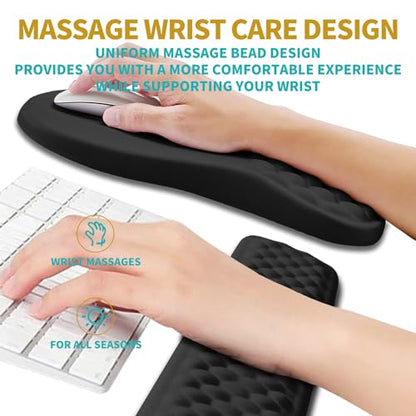 Hokafenle 2 in 1 Ergonomic Mouse Pad Wrist Support & Wrist Rest for Computer Keyboard Set, with Relieve Carpal Tunnel Pain Massage Bulge and Full Memory Gel Design (2In1 Set, Black) - color: Hk001-black