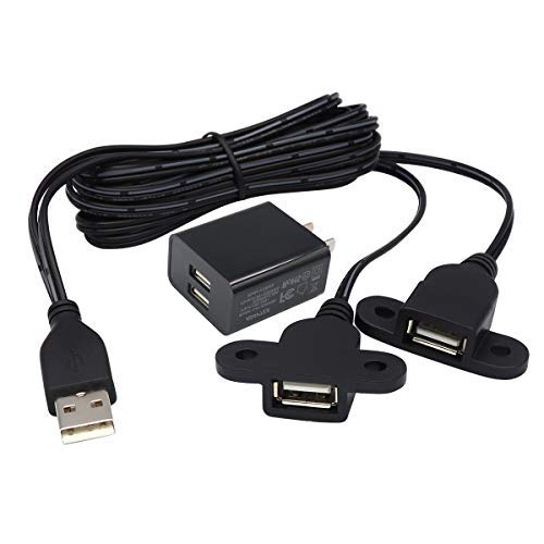 QiCheng&LYS USB 2.0 Male to Dual Female Charging Extension Cable, Furniture nightstand USB Charging Port, Panel Mount Cable with Screw Hole 5ft (1pc 1.5m Cables and adapters) - color: 1 pcs Dual Female 1.5m with Adapters