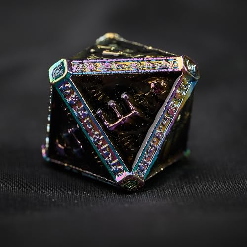 Metal DND Dice Set for D&D Dungeons and Dragons RPG Game Skull Wizard Theme Polyhedral Dice with Metal Gift Box for Dice Goblin Collectable Unique Skeleton Halloween Accessories (Iridescent) - color: Iridescent