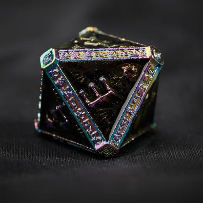 Metal DND Dice Set for D&D Dungeons and Dragons RPG Game Skull Wizard Theme Polyhedral Dice with Metal Gift Box for Dice Goblin Collectable Unique Skeleton Halloween Accessories (Iridescent) - color: Iridescent