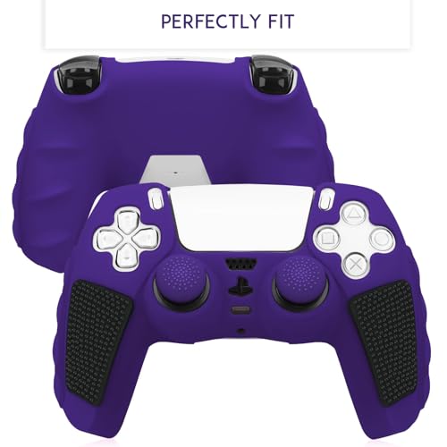 SIKEMAY Anti-Slip PS5 Controller Skin, Soft Thicken Non-Slip Silicone Gel Protective Cover Case for PlayStation 5, 2 Pack with 8 x Thumb Grip Caps - color: Purple-Black