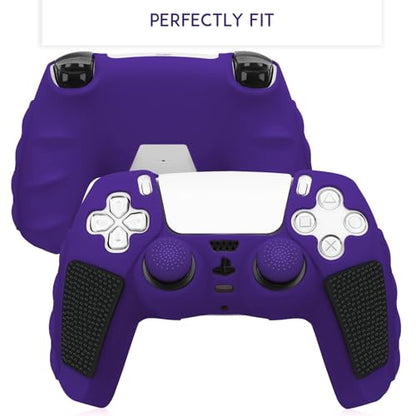 SIKEMAY Anti-Slip PS5 Controller Skin, Soft Thicken Non-Slip Silicone Gel Protective Cover Case for PlayStation 5, 2 Pack with 8 x Thumb Grip Caps - color: Purple-Black