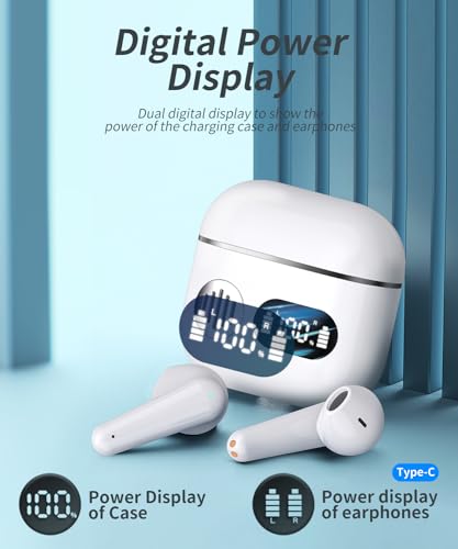 AI Translation Earbuds 198 Language Translator Earbuds Wireless Earbuds 2026 Sport Bluetooth Headphones Stereo Earphones with ENC Mic Wireless Earphones in Ear Earbuds with Dual LED Display（White） - color: off-white
