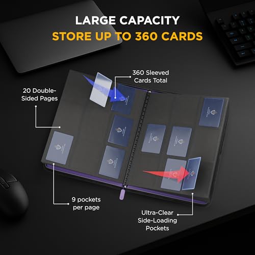 Card Guardian - 9 Pocket Premium Black Binder with Zipper for 360 Cards - Side Loading Pockets for Trading Card Games TCG (Purple) | Holds 360 Cards, Side Loading, For TCG & Football, Premium Card Collection - color: Purple