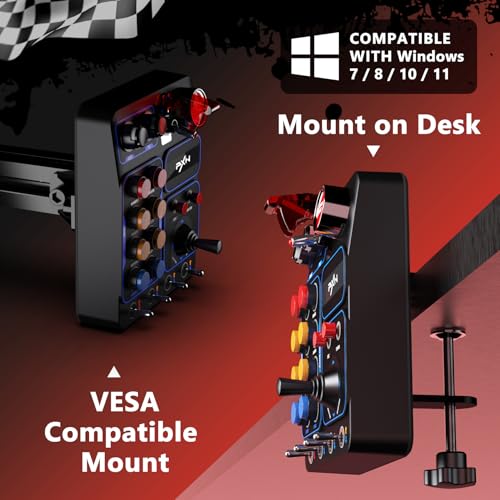 PXN CB1 PC Button Box, Programmable Sim Control Panel | 19 Buttons & Switches, RGB Backlit, Driver-Free USB, for Gaming Steering Wheel Setup, Racing, Truck & Farming Sims