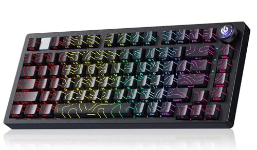 LEOBOG x Aula HI75C Pro Mechanical Gaming Aluminum Keyboard with Knob | Tri-Modes Bluetooth/USB-C/Wireless,Programmable Hot Swappable 80 PBT Keycaps,RGB Backlit,Pre-lubed Turquoise Switches - color: Black