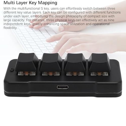 4 Key Mini Keypad, One Handed Mechanical Gaming Keyboard, Wired USB Programming Macro Keypad with RGB Dynamic Lighting for Game Editing Working