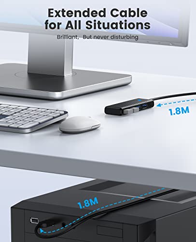 ORICO USB 3.0 Hub, 4-Port USB Hub with 6Ft Long Cable, Ultra Slim USB Splitter for Laptop MacBook Pro, iMac, Surface Pro, XPS, PS5，PC, Flash Drive, Mobile HDD - size: 6.0Ft