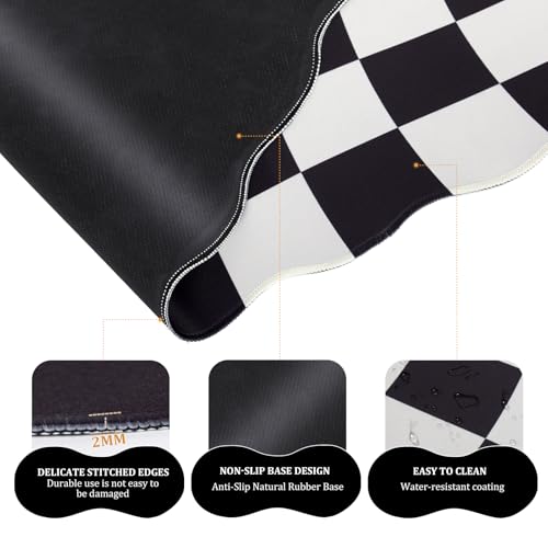 L-SPOUTTO Black Checkered Mouse Pad Set,Scalloped XXL Desk Mat + Ergonomic Mouse Wrist Rest + Gel Keyboard Wrist Rest for Keyboard 65%/75%,3in1 Large Desk Pad for Desktop Home Office Computer Game - color: Black Checkered