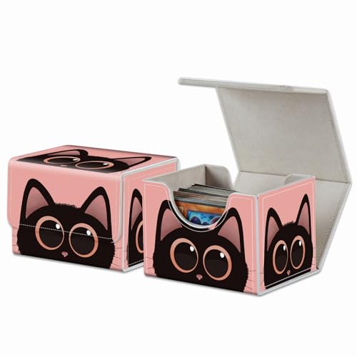 Strong Magnet Card Case Deck Box Mtg Card Box Playing Card Box Tcg Up to 200 Cards Creative Pattern Trading Card Storage Box for Collectible Card Games, Cute Big Eyes Black Cat - color: Cute Big Eyes Black Cat