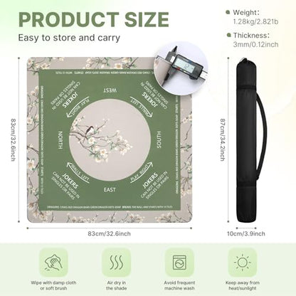 DEVPNR Mahjong Mat for Table with Black Carrying Bag, 32.6"x32.6", Green | Non-Slip Table Cover, Noise-Reducing, with Rules, Easy Storage, for American Mahjong, Poker, Card & Board Games - color: Green