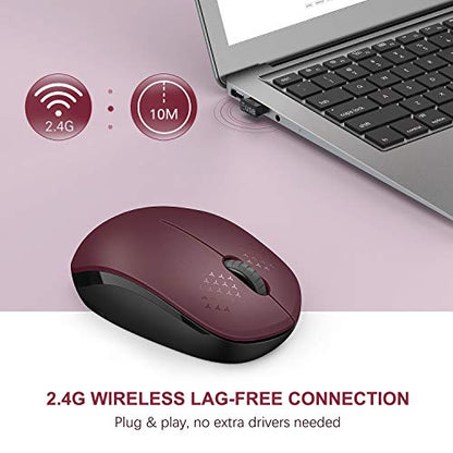 seenda Wireless Mouse for Laptop, 2.4G Noiseless Mouse with USB Receiver - Optical Tracking Portable Computer Mice for Chromebook, PC, Tablet, Windows System, 24 Months Battery Life - Red&Black - color: Red and Black