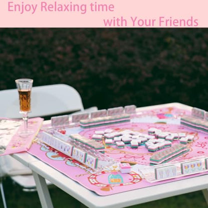 American Acrylic 4-Layer Mahjong Set with Rainbow Translucent Backs, 2 Bags, 4 Acrylic Racks, Silent Mat – Portable American Mahjong Game Set for Adults, Family Game Night & Travel - color: Pink Rainbow