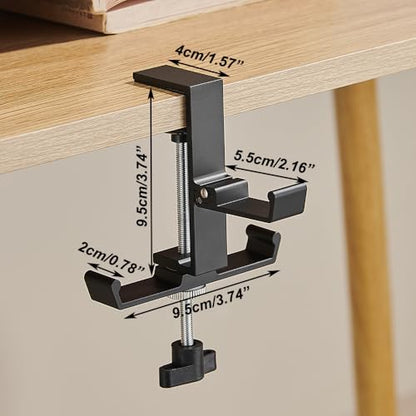 Headphone Stand for Desk Aluminum Alloy Headset Stand with Three Hooks Headphone Holder Clamp Mount for Gaming PC Accessories Universal Space-Saving Under Table Headset Hangers - color: black 3