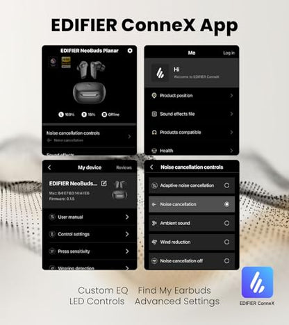 Edifier NeoBuds Planar TWS Earbuds - Hi-Res Wireless, 12mm Planar Magnetic Drivers, Snapdragon Sound, Hybrid ANC, Bluetooth 5.4 Dual Connection, 30H Playtime, Google Fast Pair, 60ms Low Latency