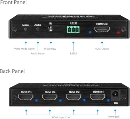 gofanco 4K 30Hz HDMI Multi Viewer 4 in 1 Out (QuadView4K) | View 4 HDMI Sources on One Screen, Quad/Dual/Single Modes, IR Remote - size: 4K30Hz 4 in 1 out, QuadView