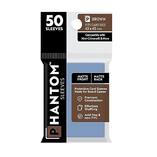 Phantom Sleeves: Brown Size 43 x 65mm: Matte Front/Back - 50 Pack - Transparent Protective Card Sleeves for Board Games, Trading Cards & Card Games