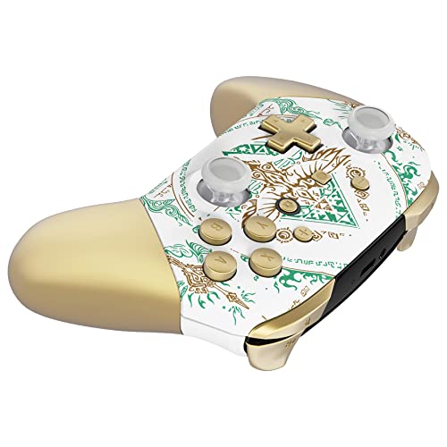 eXtremeRate Glow in Dark - Totem of Kingdom White Faceplate Backplate Handles for Nintendo Switch Pro Controller, Soft Touch Replacement Grip Housing Shell Cover Buttons for Switch Pro Controller - color: Glow in Dark - Totem of Kingdom White