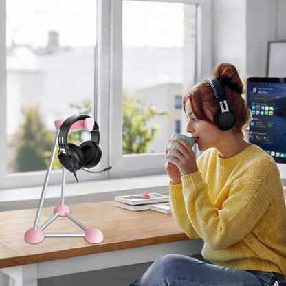 Headphone Stand, Desktop Headset Holder, Desk Earphone Stand, Gaming Headsets, for SteelSeries/Logitech/HyperX/Sony/Beats/Sennheiser/Anker/Xbox, and All Headphones.(Red) (Pink) - color: pink