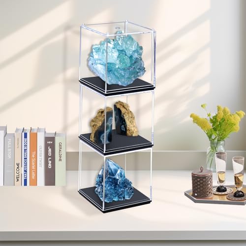 Clear Geodes Rocks Display Case,Minifigure Display Case Single Plastic Small Action Figure Storage Box for Small Collectibles Tabletop Decor (3*3*3in) - size: 3*3*3in