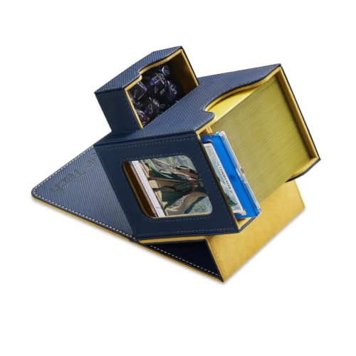 Card Deck Box for MTG Commander - Patented Design, Commander Display, Fits 100 Double-Sleeved Cards, 35pt Card Brick & Dice Tray - Blue/Yellow - color: 8. Vault (Blue/Yellow)