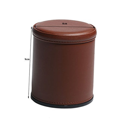 Leather Dice Cup Set Felt Lining Quiet Shaker with 5 Dot Dices for Farkle Yahtzee Games,Brown - color: Brown
