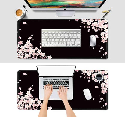 IMAYONDIA Ethereal Sakura Nightfall Desk Pad (35.4x15.7 in), Cherry Blossom Large Gaming Mouse Pad Mousepad, Serene Blossoms on Black Elegant Floral Art Desk Mats, Japanese Floral Computer Accessory - color: Cherry Blossom Black