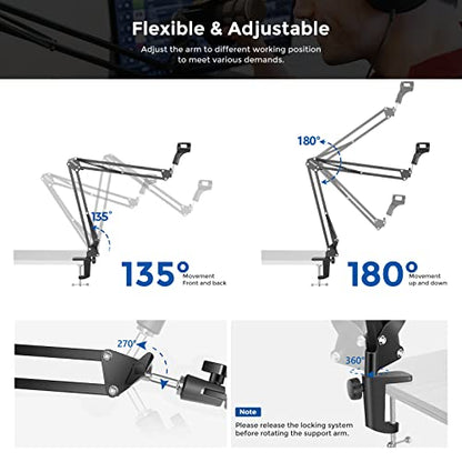 Neewer Microphone Arm Stand, Suspension Boom Scissor Mic Arm Stand with 3/8” to 5/8” Screw and Cable Ties Compatible with Blue Yeti, Snowball, Yeti X, Quadcast and Other Mics, Max Load 1.5kg - style: NW-35