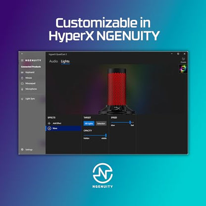 HyperX QuadCast 2 – USB Microphone for Gaming, Streaming and Podcasting, with On-Board Controls, LED Lighting, Removable Shock Mount, PC, Mac, PS5, PS4, USB-C - Black (Renewed)