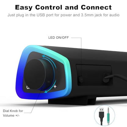 SOULION R30 Computer Speakers Wired 3.5mm Aux with Rotary Switch LED Light | USB Powered Aux Connected with Crystal Sound, Slanted Design PC Speaker for Desktop Laptop Monitor Office Work Music Gray - color: Gray, style: 3.5mm Aux