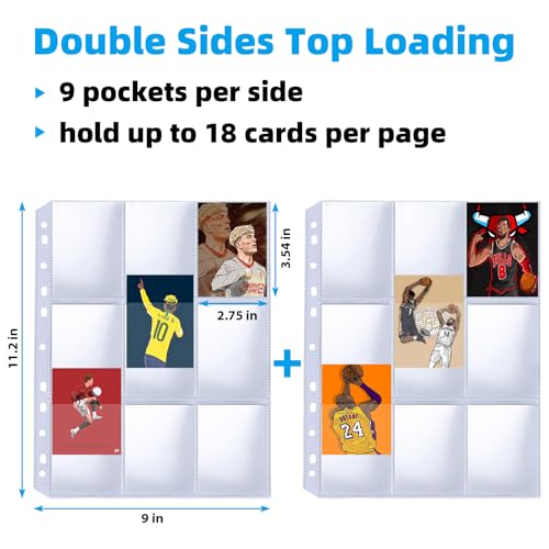 40 Pack 9 Pocket Card Sleeves Binder Sheets，Holds 720 Cards, Clear Trading Card Sleeve Pages Protector for 3 Ring Binder, Fit for Baseball,Football,Game,Business Cards - size: 40 pack